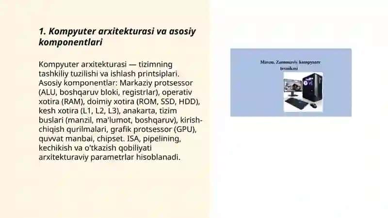 Kompyuter tizimlari.Kompyuter tizimlarining texnik va dasturiy ta‘minoti 3