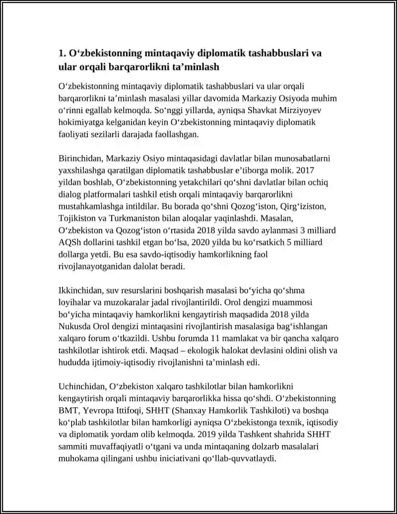O‘ZBEKISTONNING MARKAZIY OSIYODA TINCHLIK VA BARQARORLIKNI TA’MINLASHDAGI O‘RNI 3