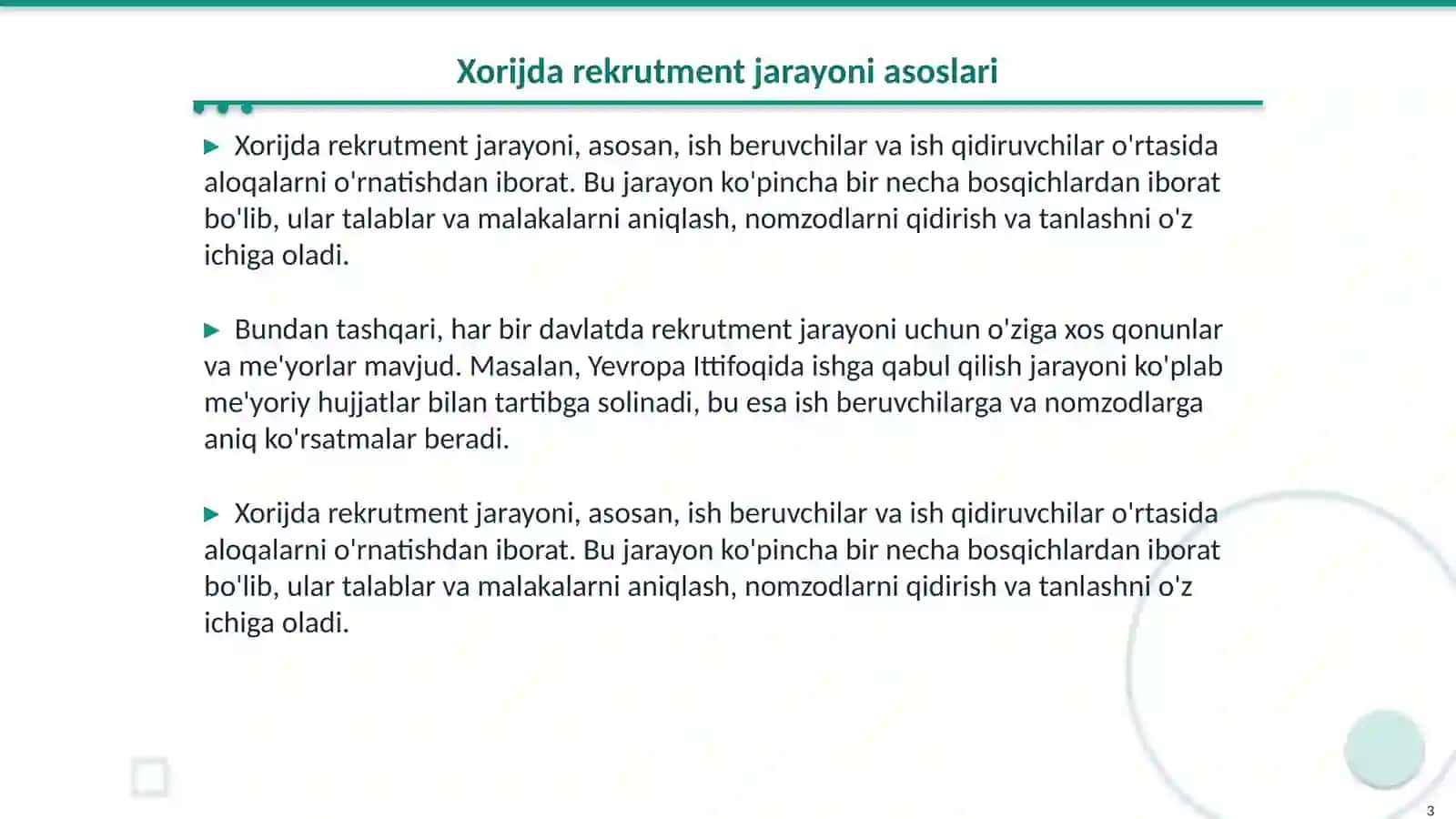 Xorijda rekrutment tajribalari 3