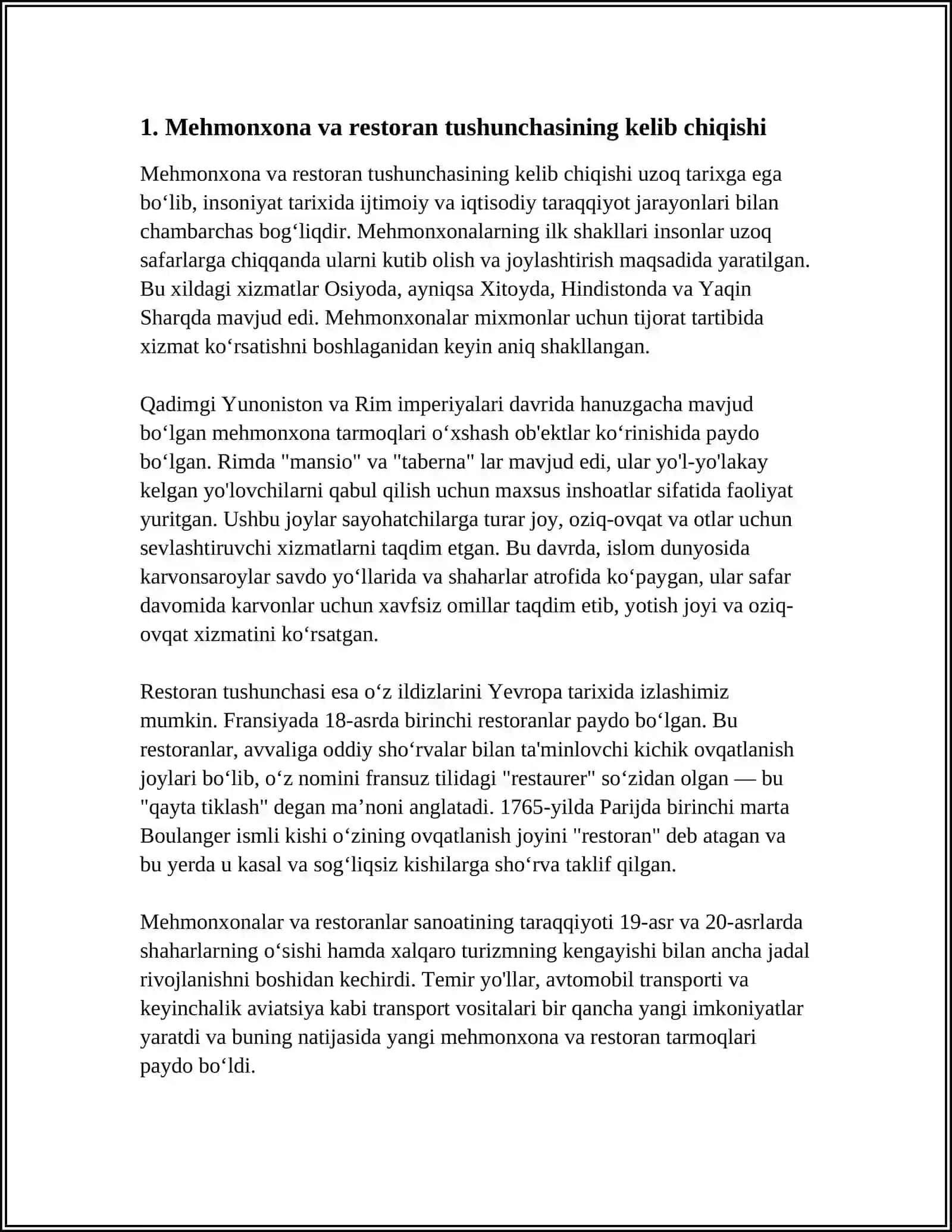 MEHMONXONA VA RESTORANNI RIVOJLANISH TARIXI 3