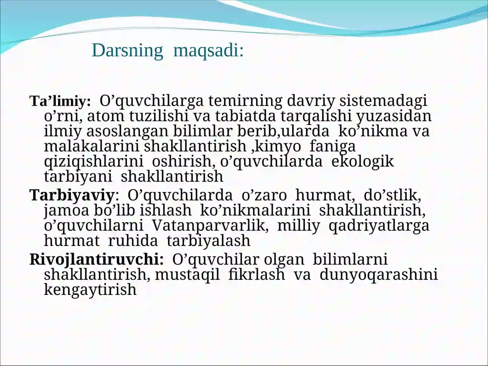 Temirning davriy sistemadagi o’rni, atom tuzilishi va tabiatda tarqalishi 3