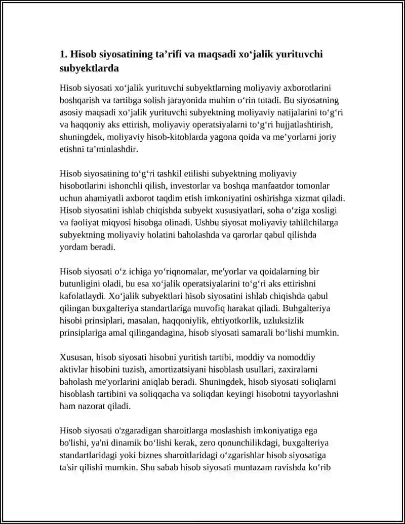 XOʻJALIK YURITUVCHI SUBYEKTLARDA HISOB SIYOSATINING TUTGAN OʻRNI 3