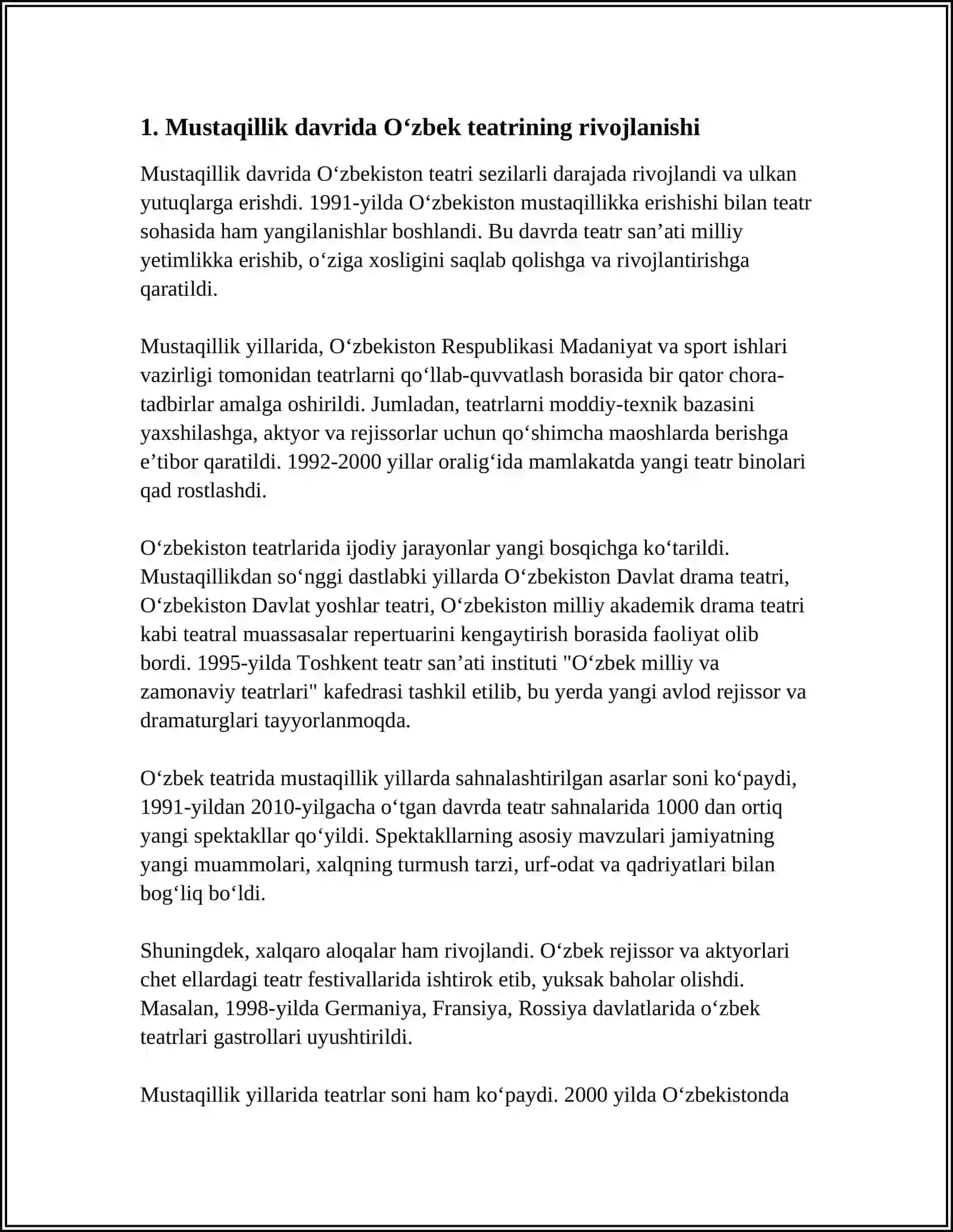 MUSTAQILLIK YILLARIDA OʻZBEK TEATRI VA UNDA IJOD QILGAN AKTYORLAR 3
