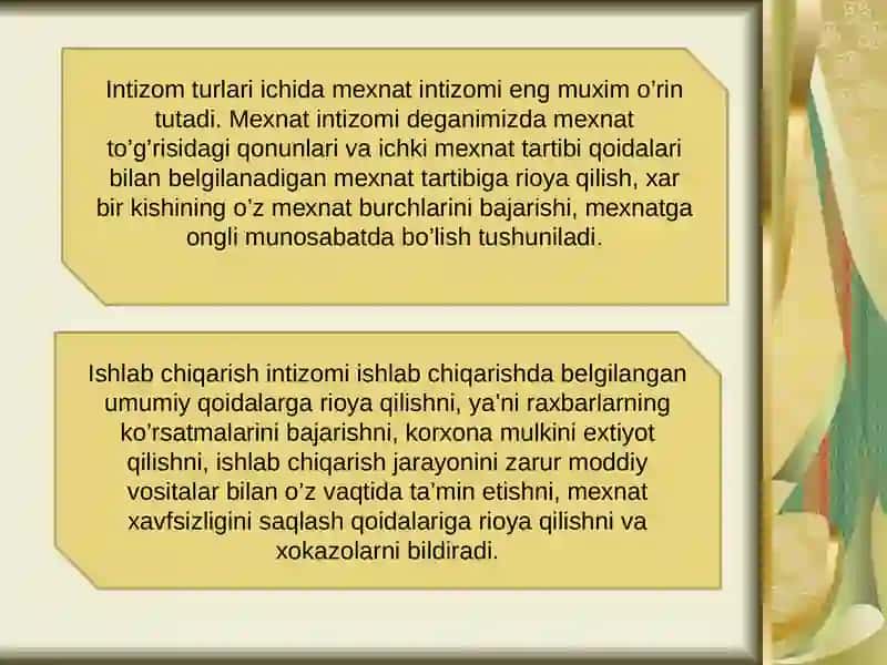 Mehnat intizomi va unimustaxkamlash yo'llari 3