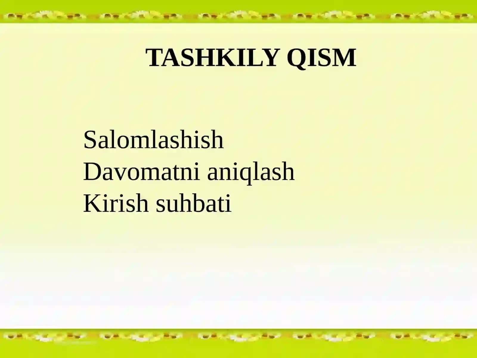 O`tilgan mavzuni so`rash ochiq darsi 3