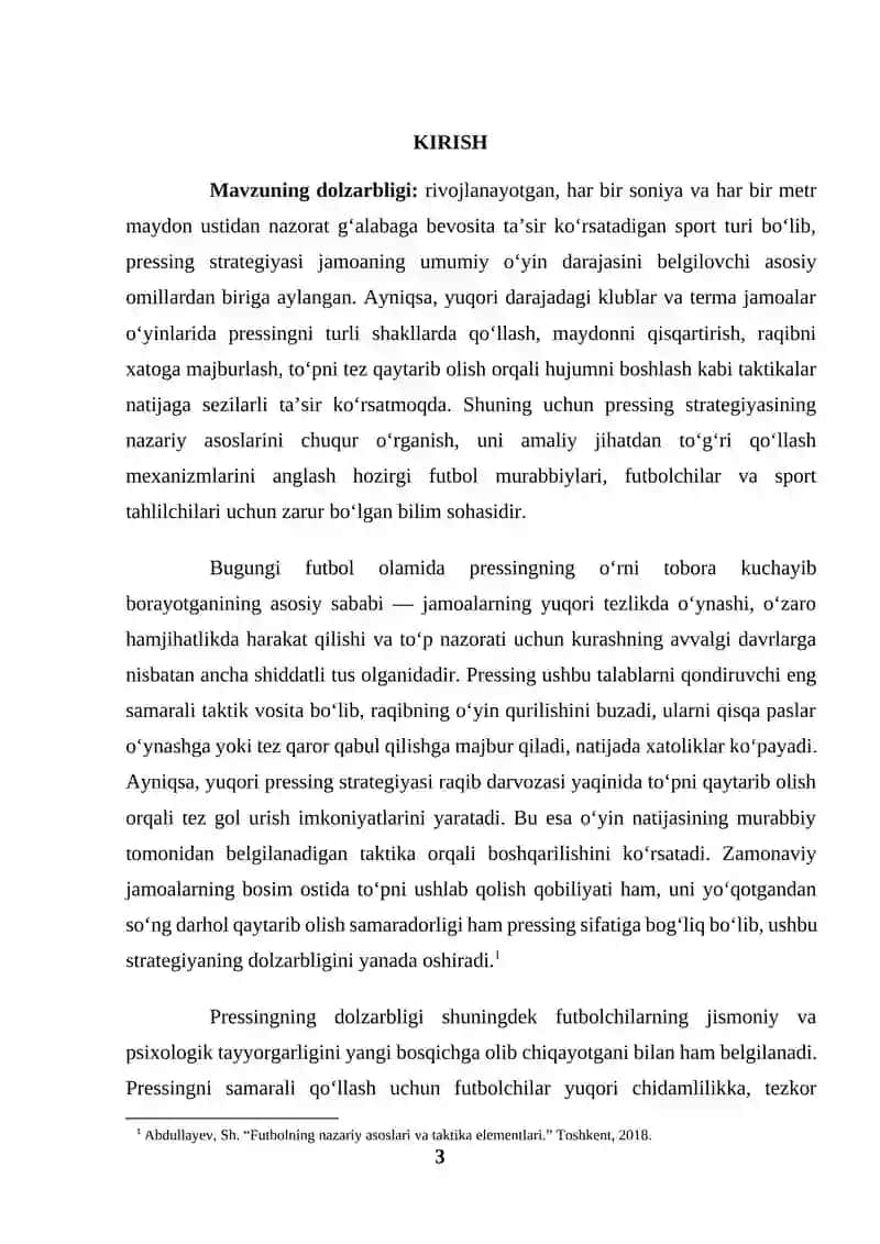 Futbol o'yinida pressing strategiyasi va uning natijaga ta`siri (KURS ISHI) 3