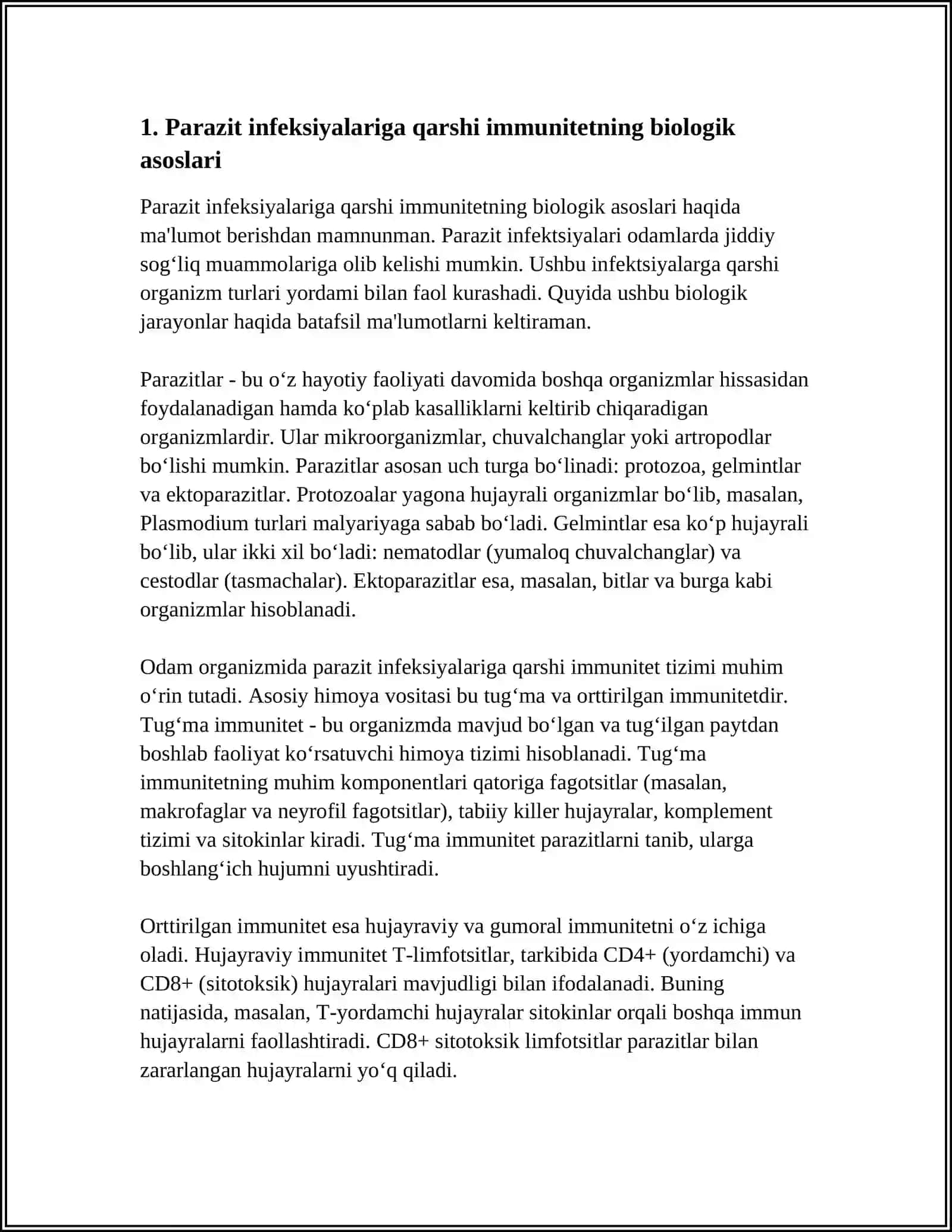 PARAZIT INFEKSIYALARGA QARSHI IMUNITET 3