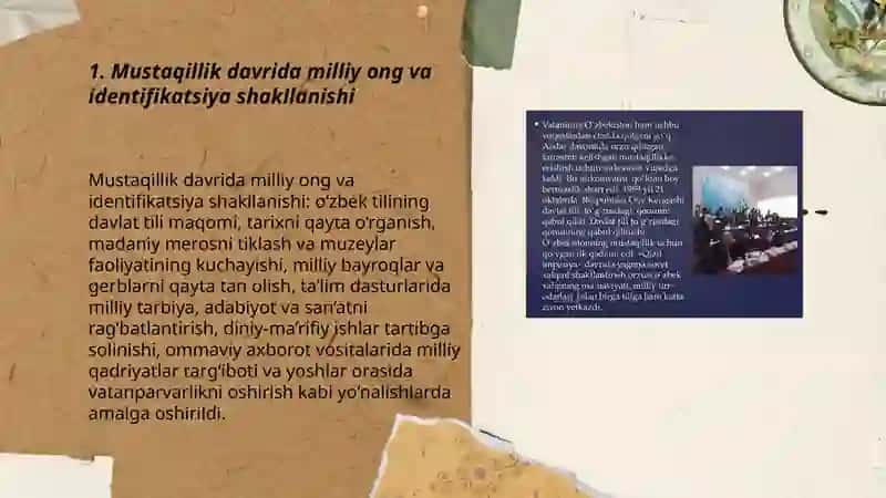 Mustaqillik yillarida O‘zbekistonda amalga oshirilayotgan madaniy-ma’naviy o’zgarishlar O'zbekistonning eng yangi tarixi 3