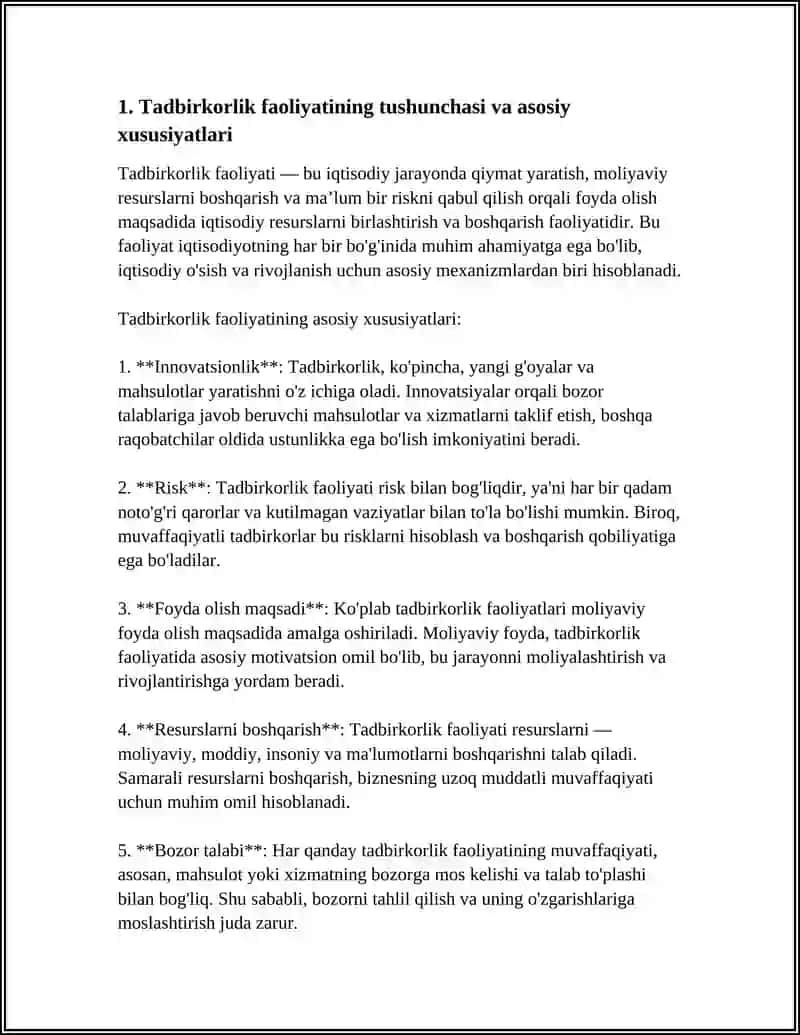 TADBIRKORLIK FAOLIYATI VA TADBIRKORLIK KAPITALI 3
