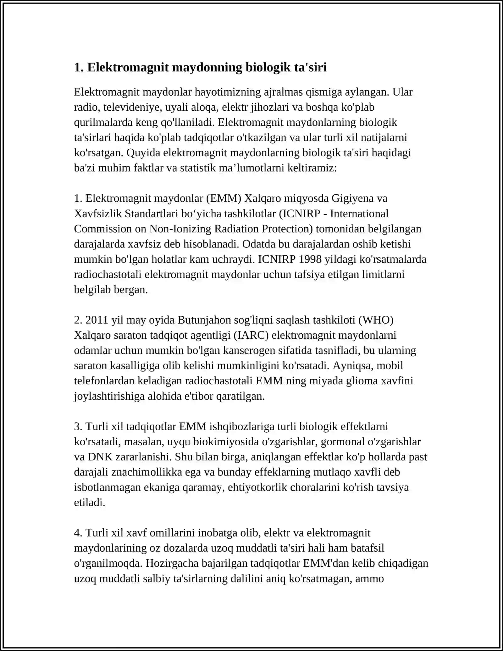 ELEKTROMAGNIT MAYDONNING ORGANIZMGA TA'SIRI 3
