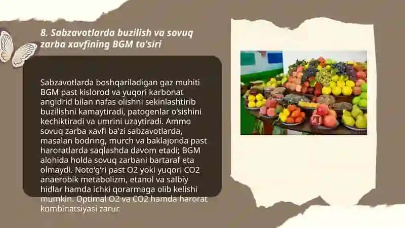 Meva, uzum va sabzavotlarni boshqariladigan gaz muhiti sharoitida saqlash 3