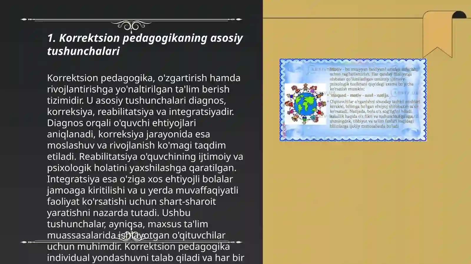 Korrektsion(maxsus) pedagogikaning asosiy vazifalari, tamoyillari va metodlari 3