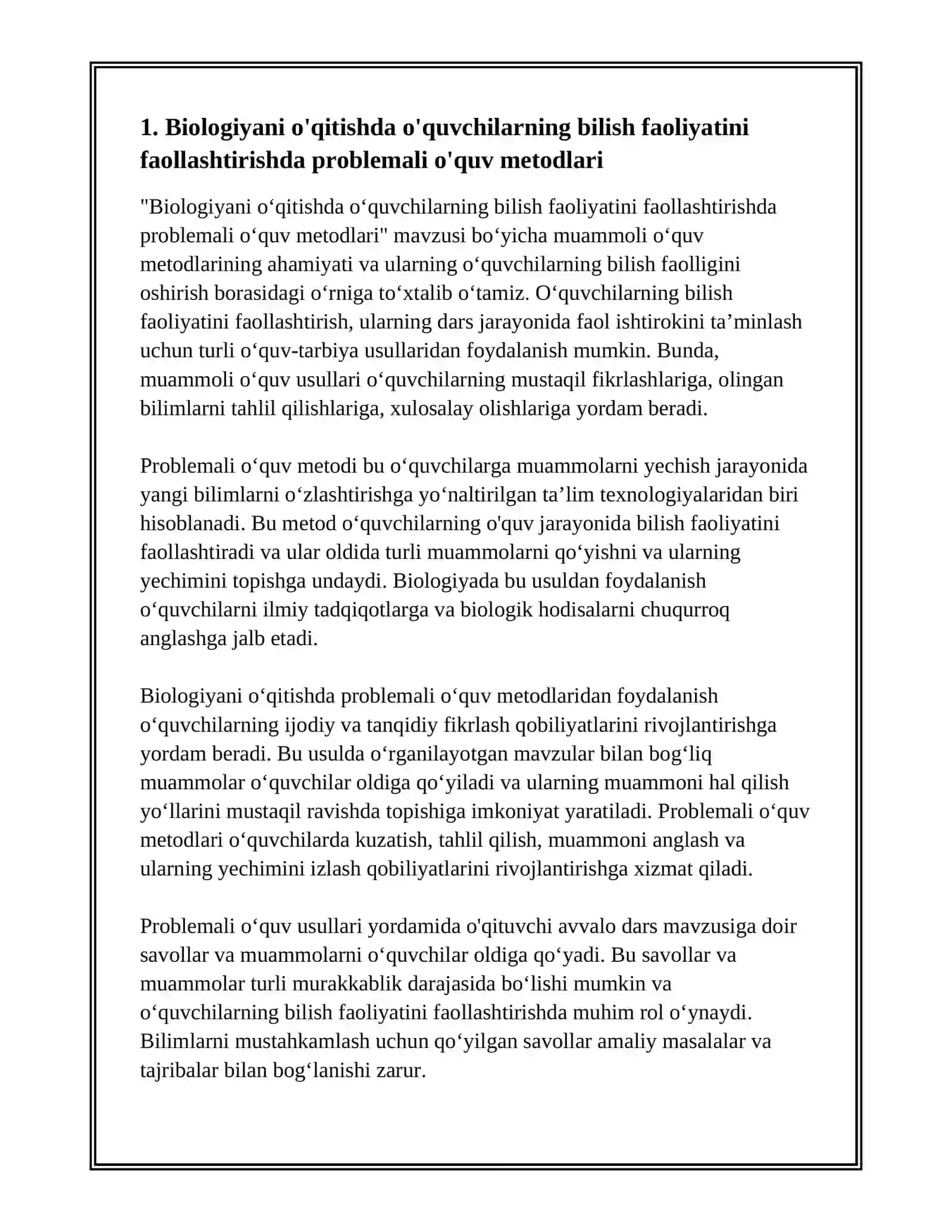 BIOLOGIYANI ÒQITISHDA ÒQUVCHILARNING BILISH FAOLIYATINI FAOLLASHTIRISH 3