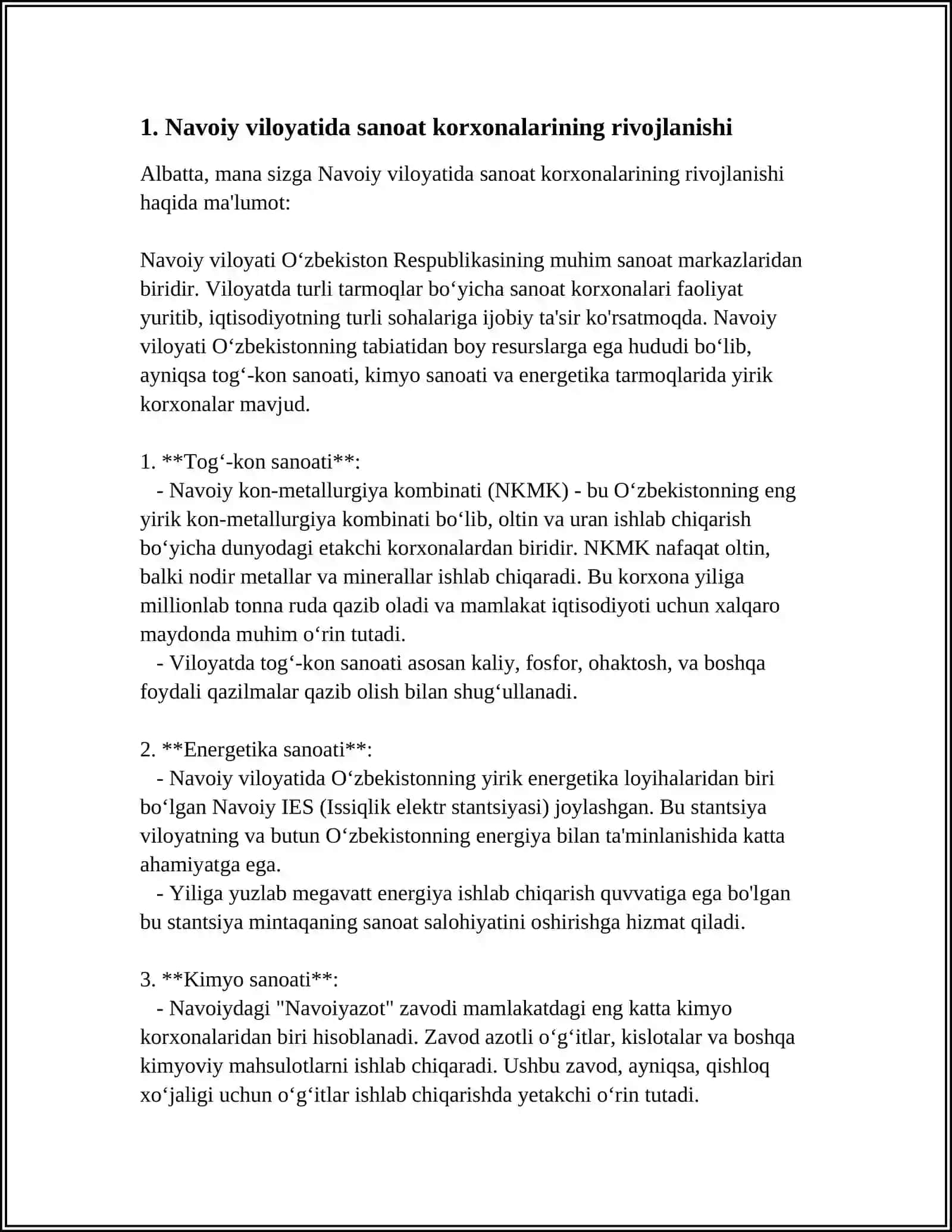 NAVOIY VILOYATIDA FAOLIYAT KO'RSATAYOTGAN SANOAT KORXONALARI 3