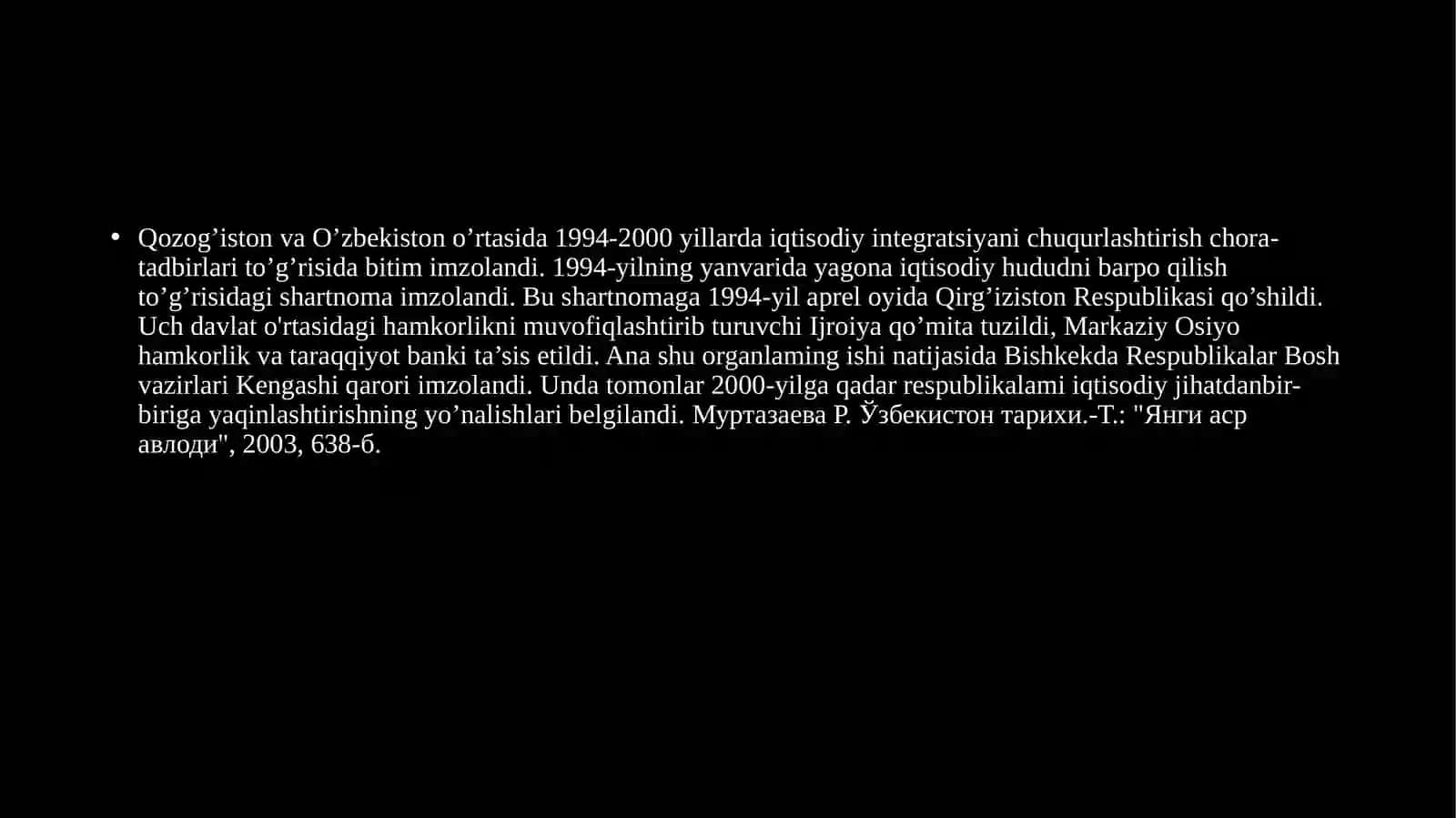 O‘ZBEKISTONNING MARKAZIY OSIYO DAVLATLARI BILANO‘ZARO HAMKORLIGI 3