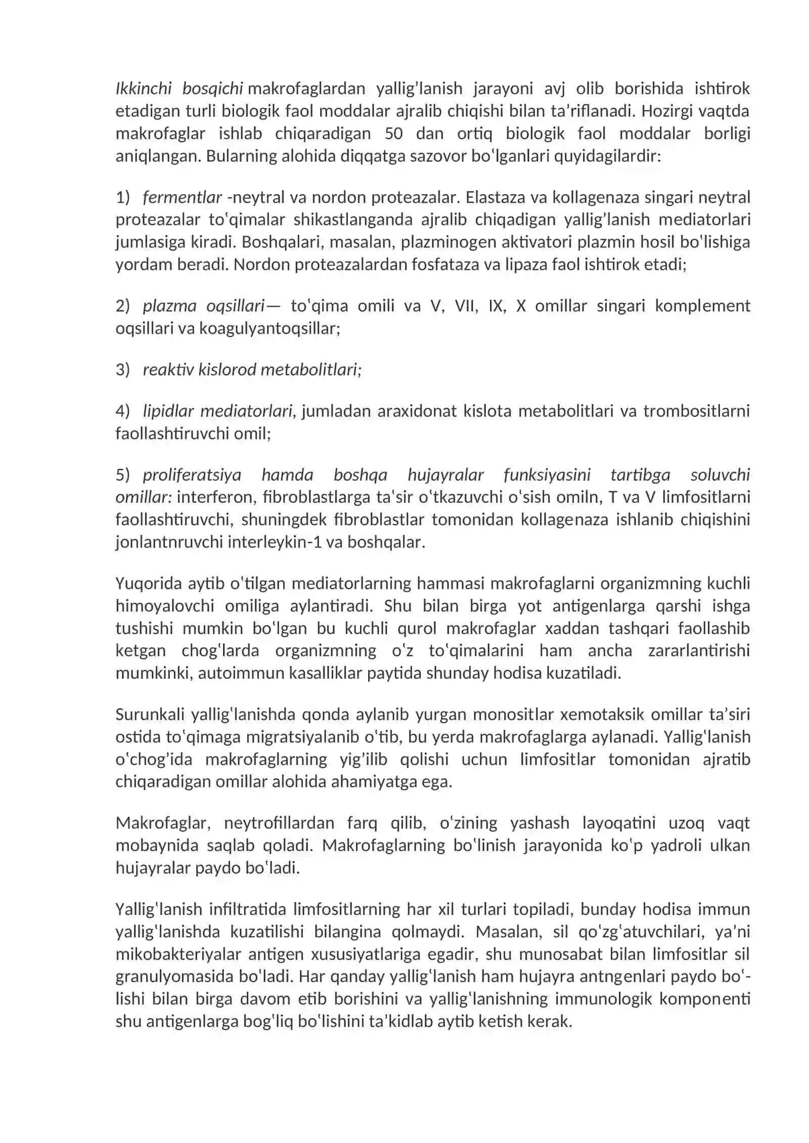 Surunkali yallig‘lanish. Yallig‘lanishni tizimli tasirlari. Xujayra reparatsiyasi 3
