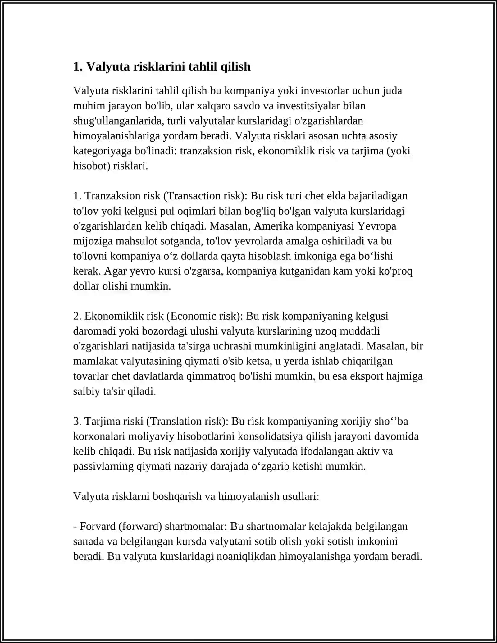 VALYUTA OPERATSIYALARI BILAN BOG'LIQ RISKLARNI KAMAYTIRISH 3