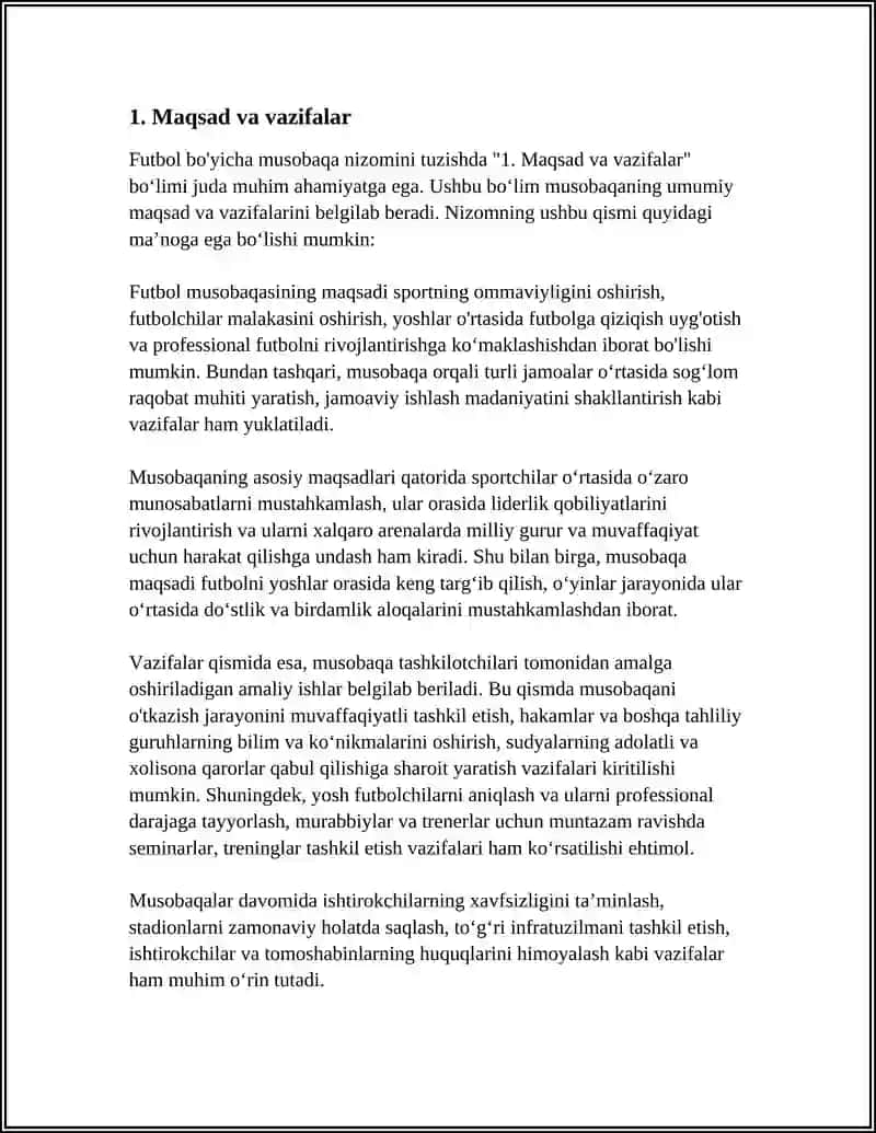 FUTBOL BUYICHA MUSOBAQA NIZOMINI TUZISH QOIDALARI 3