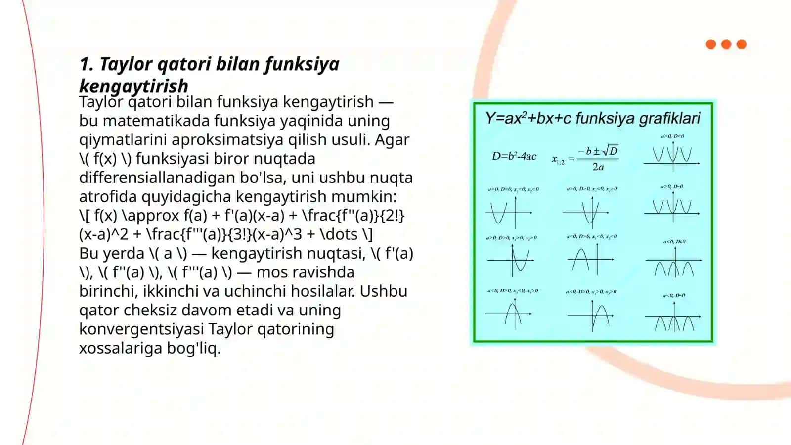 Teylor va Maklaurns seriyalarini bir o'zgaruvchining aniq shakllari uchun kengaytirish muammolari - L'Hospital qoidasi 3