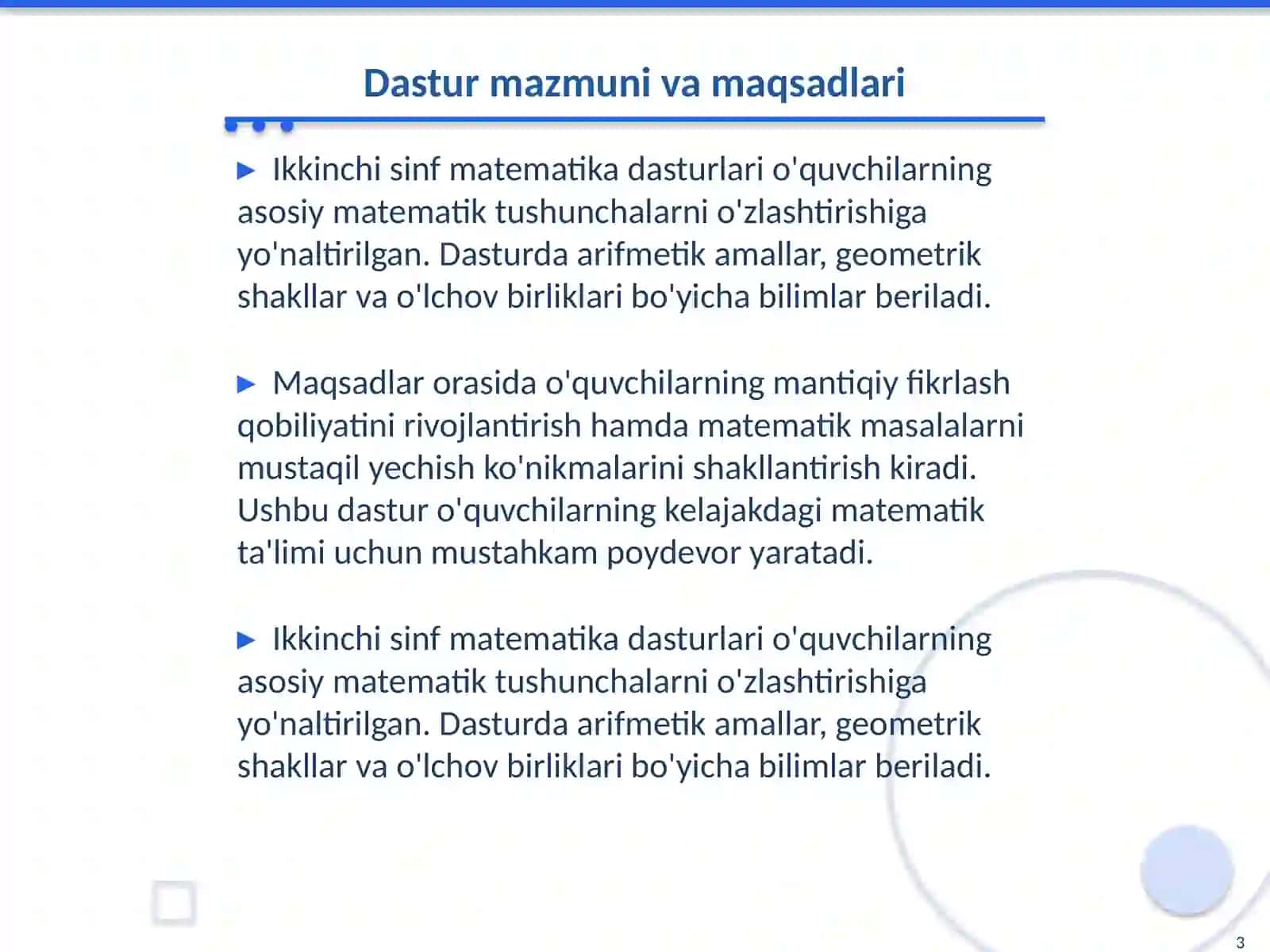 Ikkinchi sinf matematika dasturlari 3
