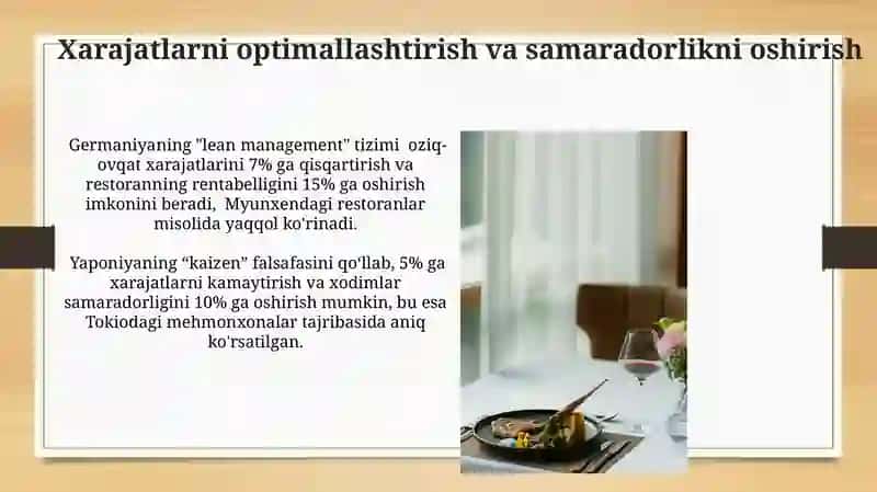Mehmonxona va restaurant menijmentida xorij tajribalaridan foydalanish 3