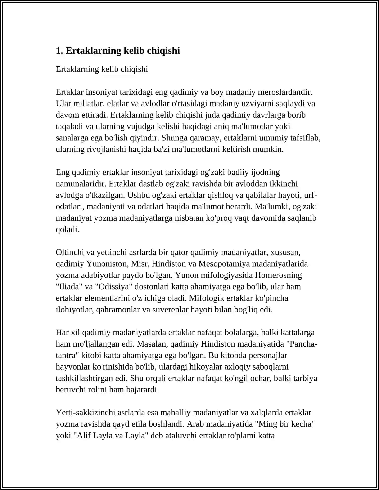 ERTAK. ADABIY ERTAKLAR VA XALQ ERTAKLARI 3