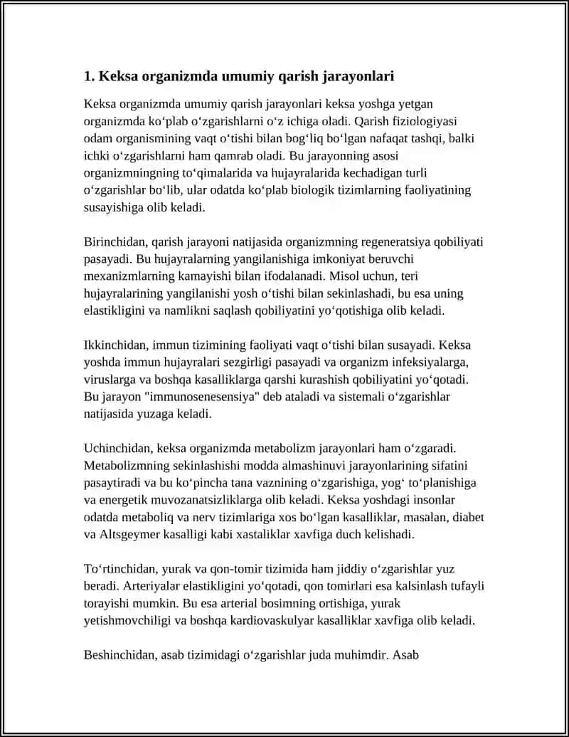 Keksa Organizm. Keksa Organizmning Fiziologik Xususiyatlari 3
