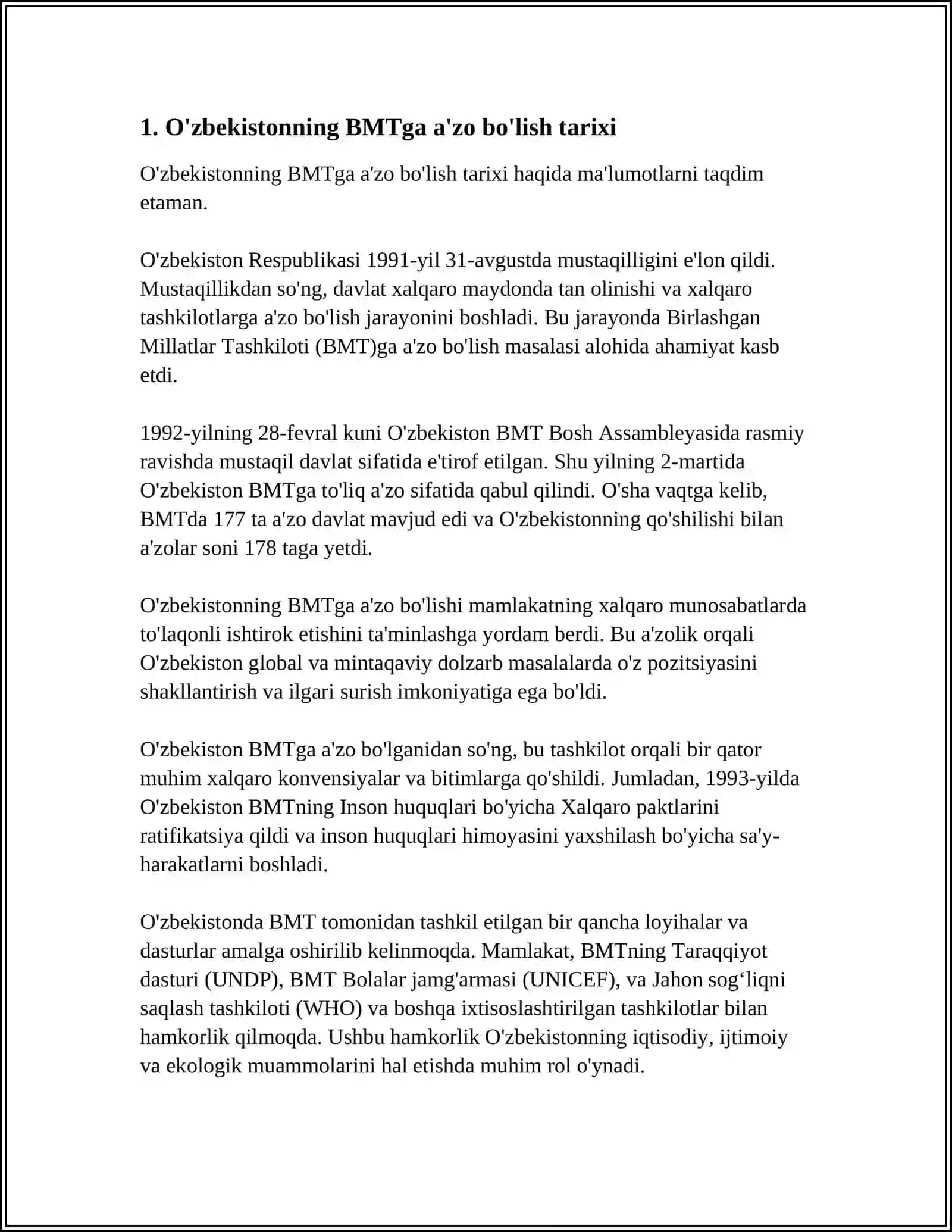 O'ZBEKISTON RESPUBLIKASINING BMT TASHKILOTIGA A'ZOLIGI 3