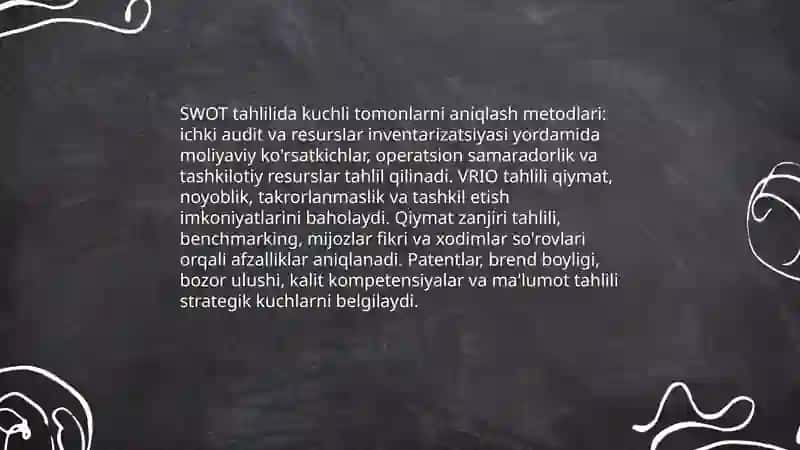 SWOT tahlili: kuchli tomonlarni aniqlash metodlari 3