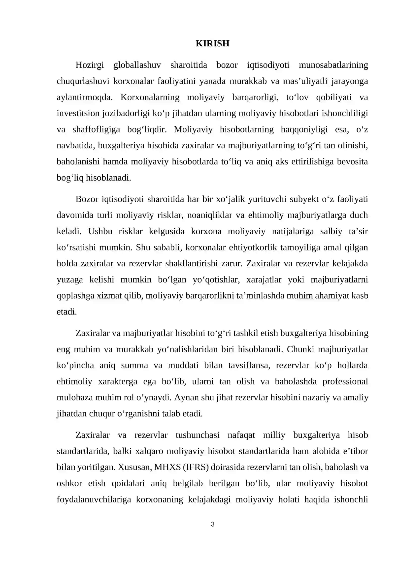 ZAXIRALAR VA MAJBURIYATLARNI HISOBGA OLISH TARTIBI. REZERVLARNI TAN OLISH, BAHOLASH VA UNI MOLIYAVIY HISOBOTDA AKS ETTIRISH QOIDALARI 3