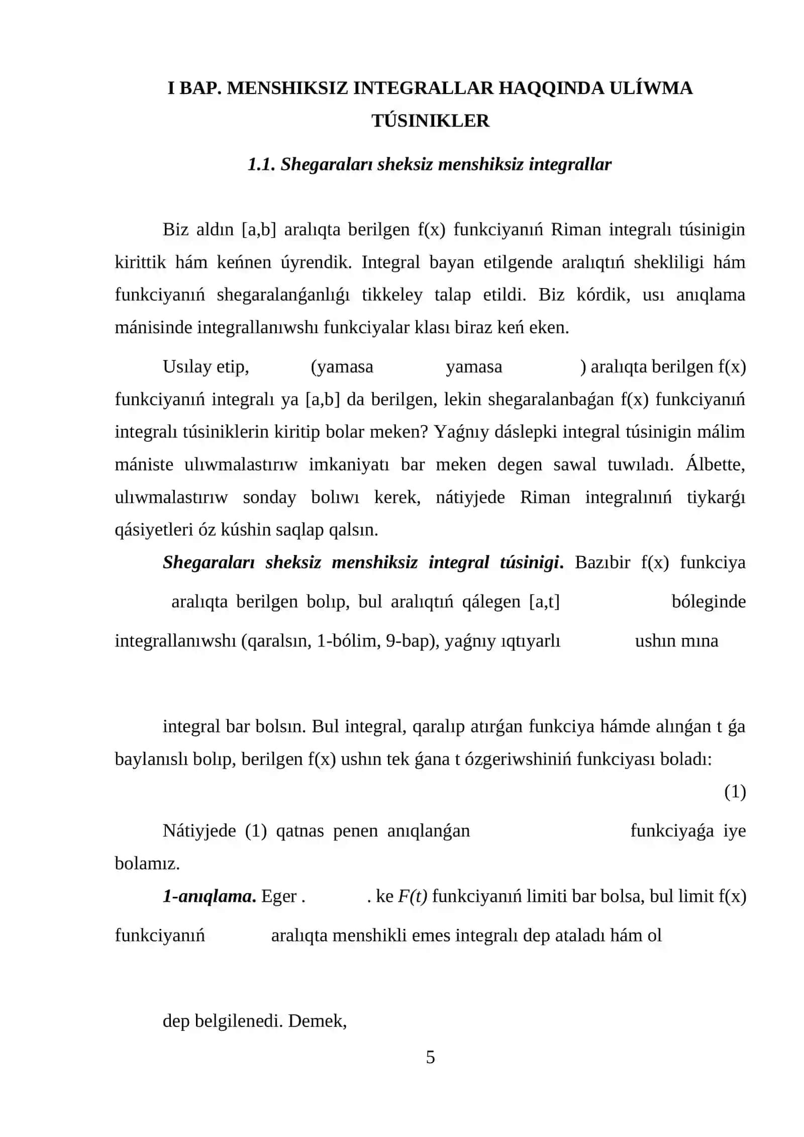 Menshiksiz integrallar ham olardin 3