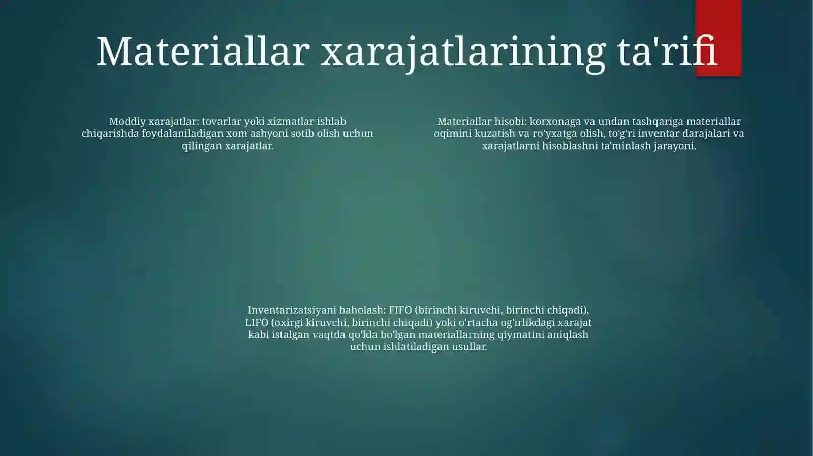 Material Xarajatlarining Hisobi 3