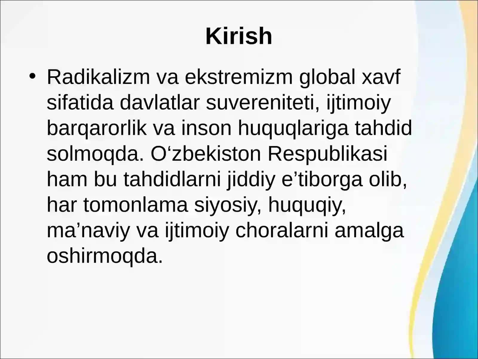 O'zbekiston Davlat siyosatida radikal oqimlarga qarshi kurashish yo'nalishlari 3