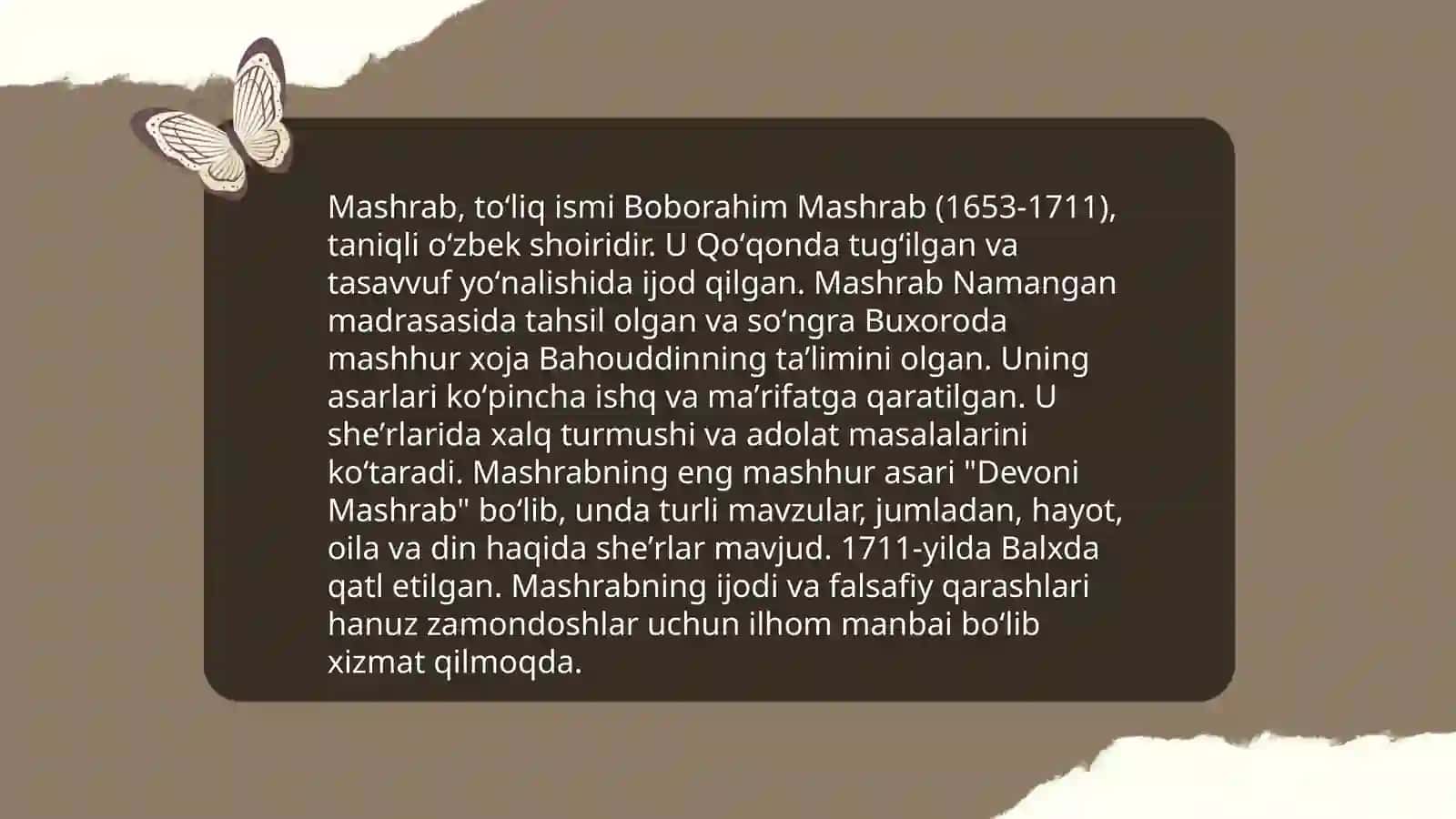 Mashrab, Ogahiy g‘azal va ruboiylarini o‘qish 3
