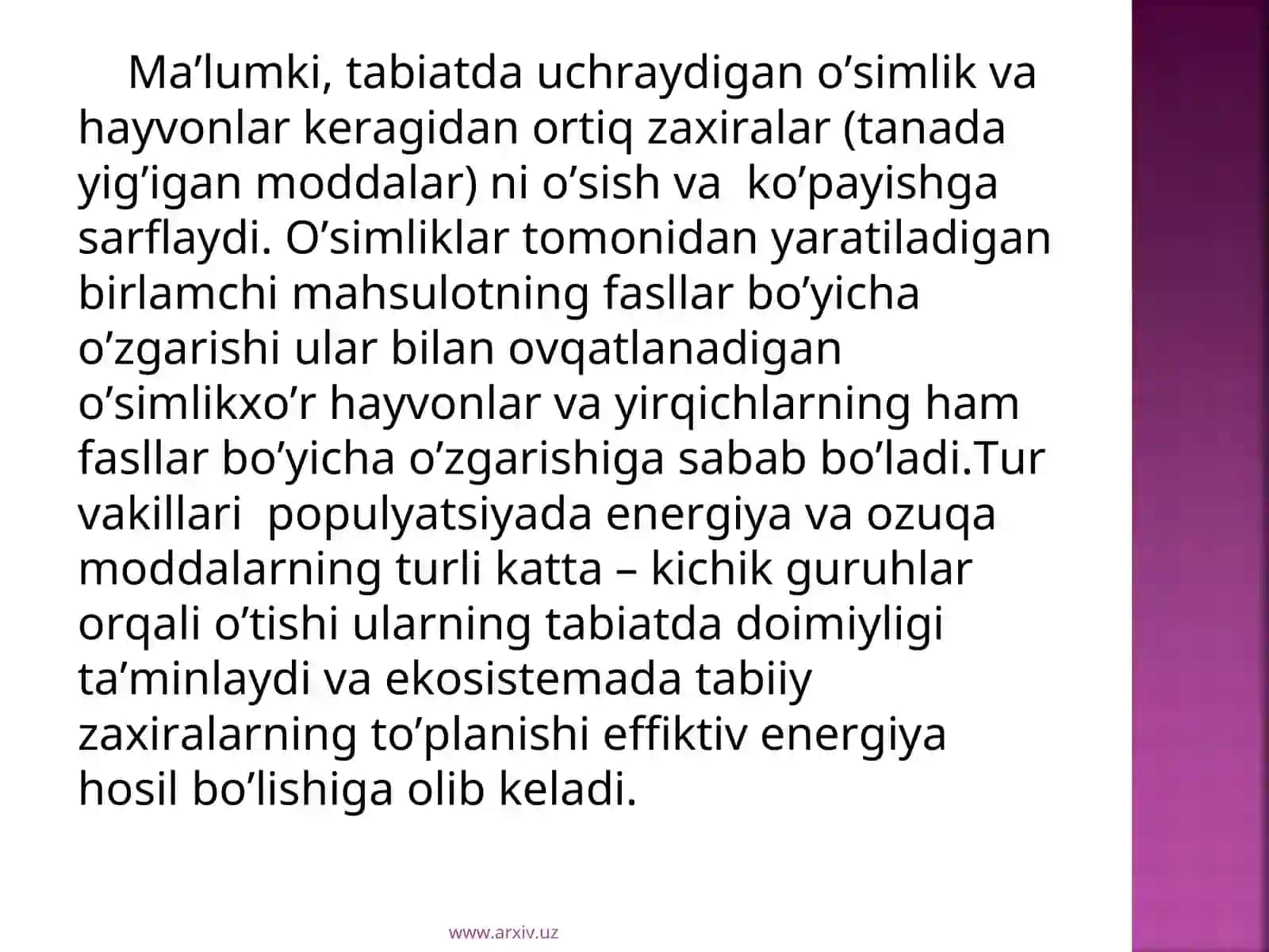 Ekosistemaning iyerarxik qatorlari. Populyatsiya 3