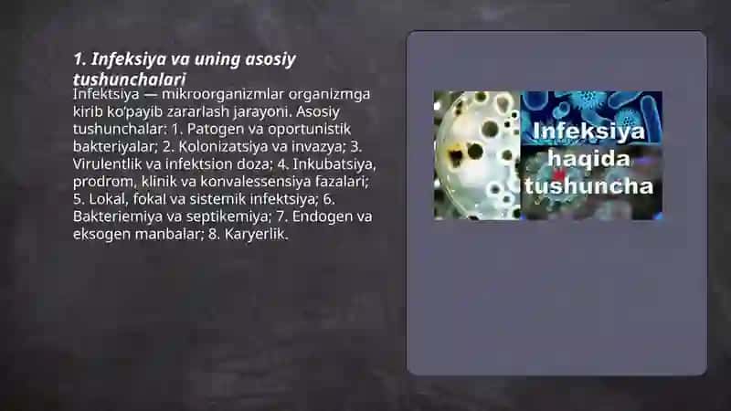 Infeksiya haqida talimot infeksion jarayoni kasalhonani ichki bakteriyasi Mirzaraximova Mubina 3