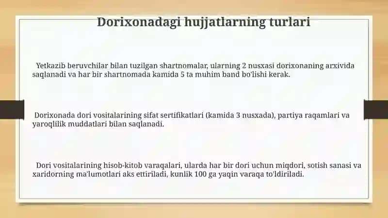 Dorixona va Farmatsevtika Tashkilotlarida Ishlatiladigan Me'yoriy Hujjatlar 3