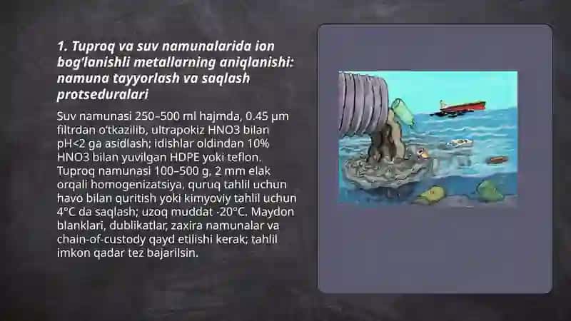Tuproq va suvdagi ion bogʻlanishli ifloslovchi moddalarni aniqlash 3