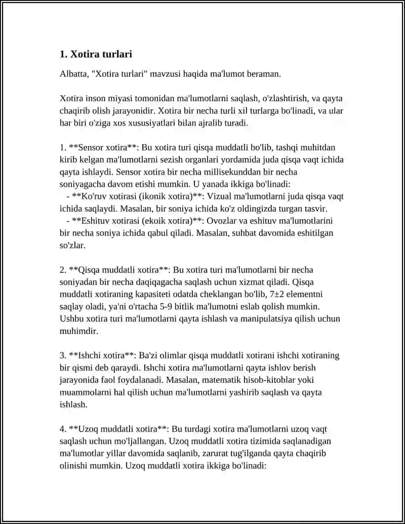 XOTIRA HAQIDA TUSHUNCHA. XOTIRA TURLARI VA UNING JARAYONLARI 3