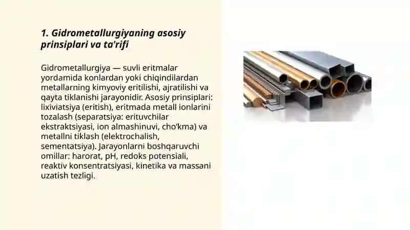 Metallarning olinishi. Gidrometallurgiya 3