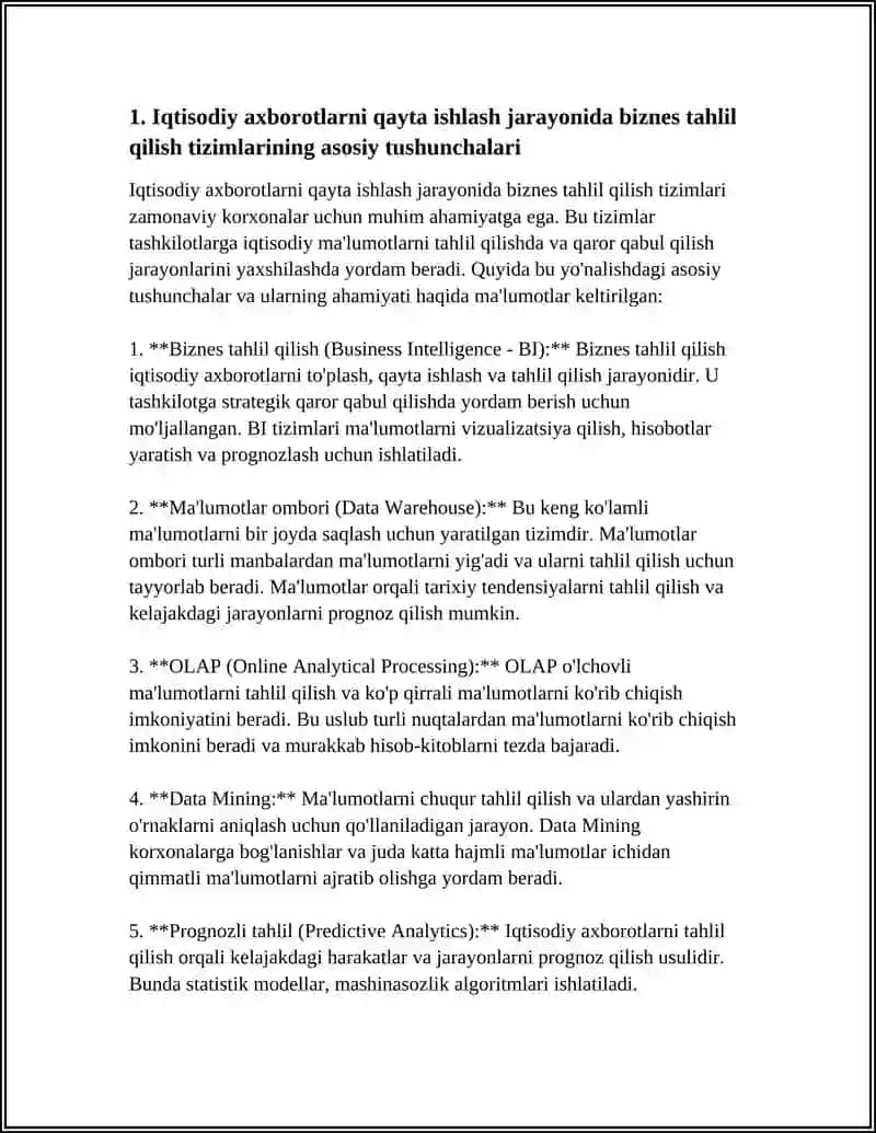 IQTISODIY AXBOROTLARNI QAYTA ISHLASH JARAYONIDA BIZNES TAHLIL QILISH TIZIMLARI 3
