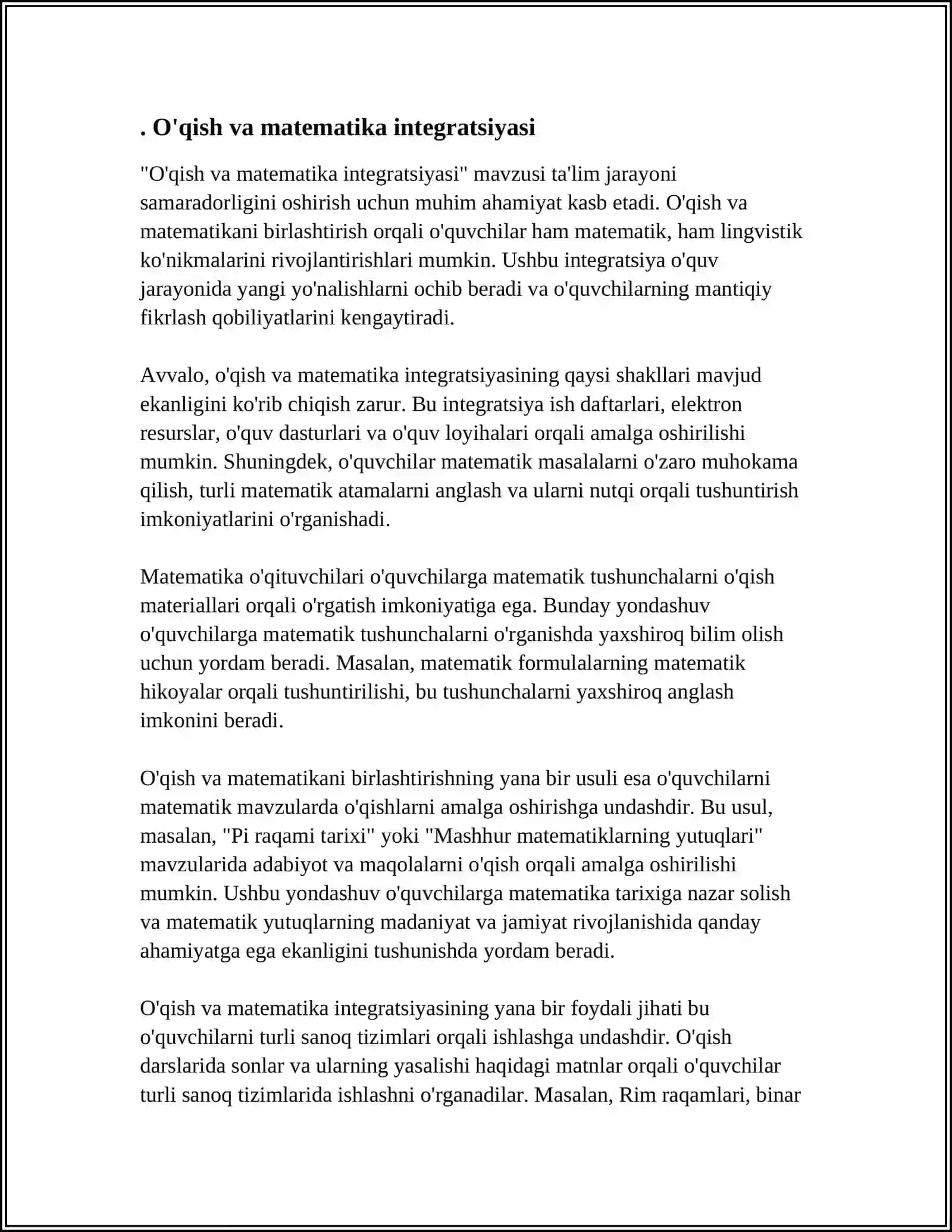 BOSHLANG'ICH SINFLARDA O'QISH FANINI BOSHQA FANLAR BILAN INTEGRATSIYA QILISHNING METODIK IMKONIYATLARI 3