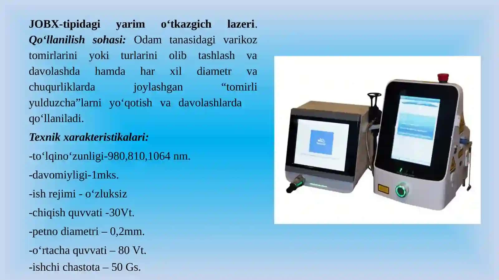 TIBBIYOTDA QO‘LLANILAYOTGAN BA’ZI BIR LAZERLAR TO‘G‘RISIDA MA’LUMOT 3