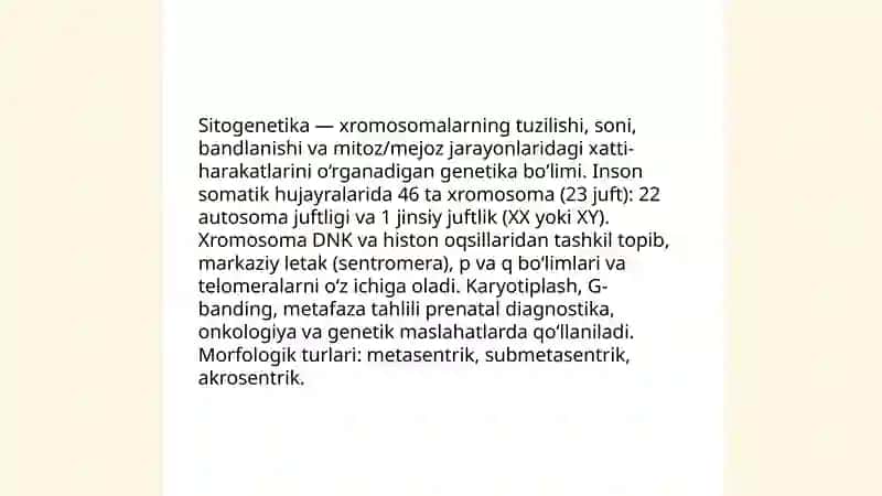 Odam genetikasi turlari: Sitogenetik metod 3