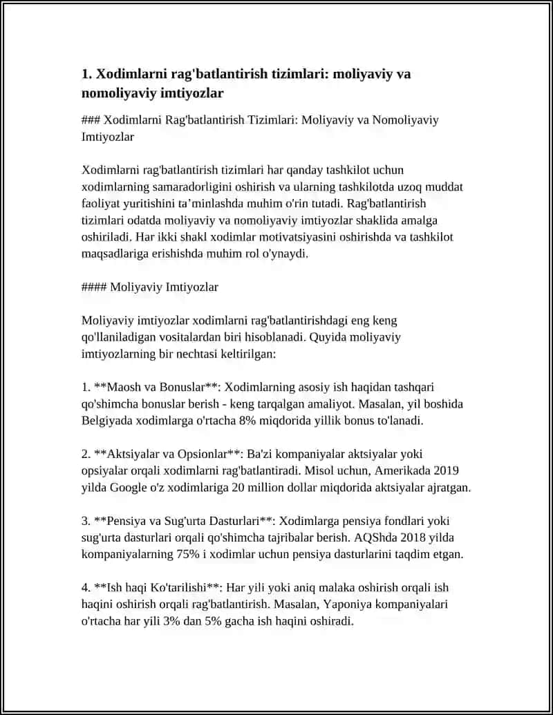 Xodimlarni Rag'batlantirish Tizimlari: Moliyaviy va Nomoliyaviy Imtiyozlar 3