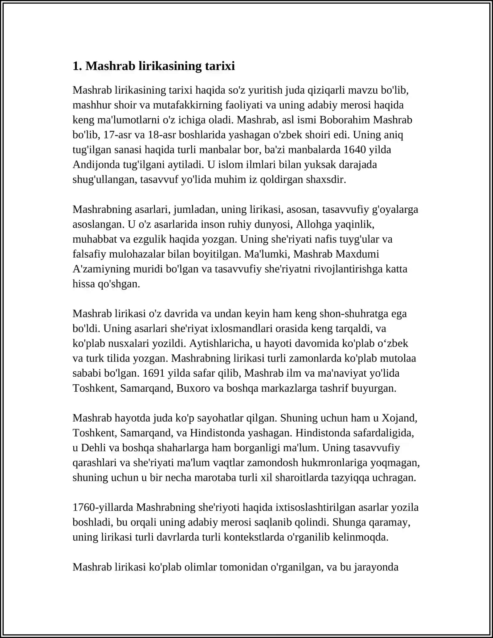 MUSTAQIL ISH Mavzu: MASHRAB LIRIKASI 3