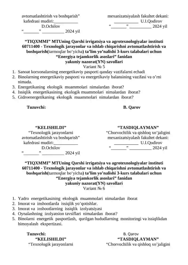 Texnologik jarayonlarni avtomatlashtirish va boshqarish 3
