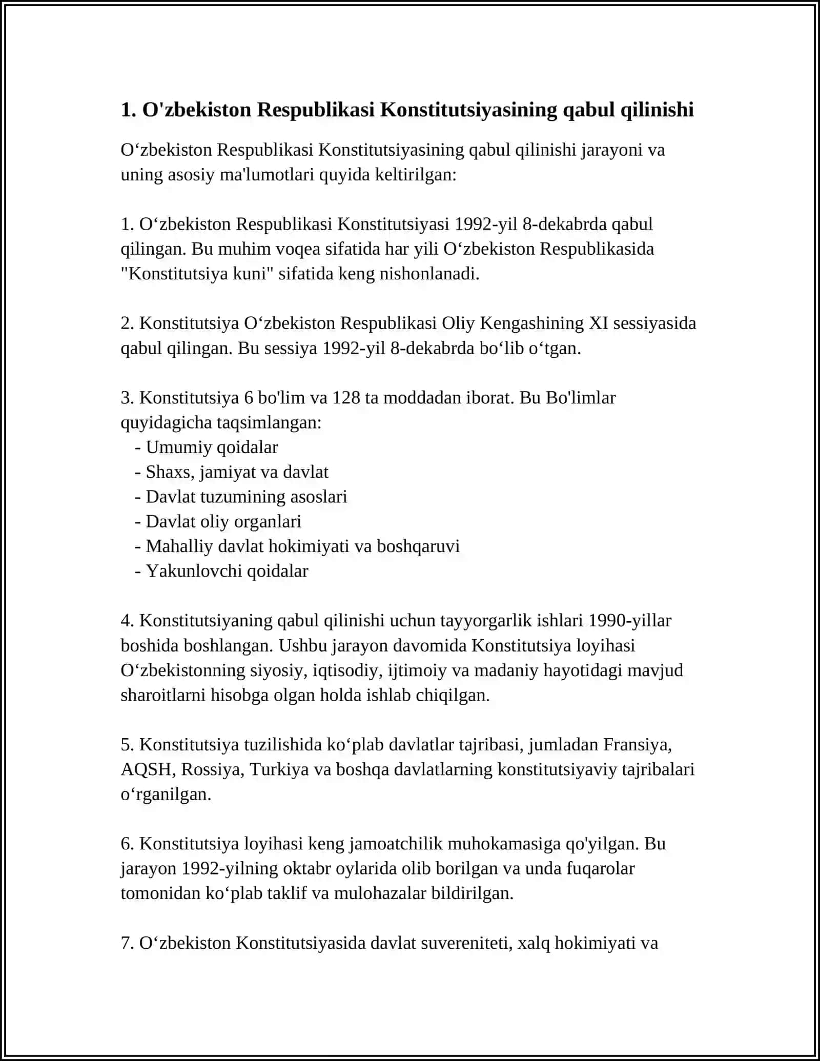 Oʻzbekiston Konstitutsiyasi Qabul Qilingan Kun Mavzusida Referat 3