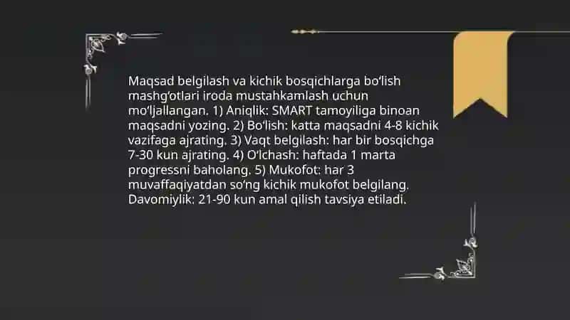 Iroda va irodani mustahkamlovchi psixologik mashg‘ulotlar 3