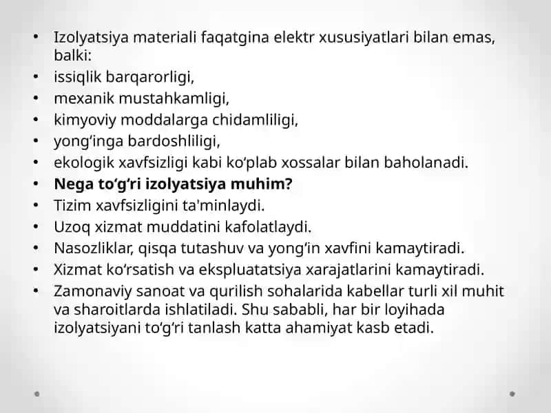 Kabelizolyatsiyasini tanlashda etiborga olinish kerak bolgan omillar 3